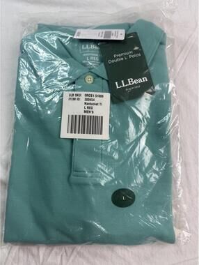 🌊L.L.Bean Nantucket Teal Cotton Polo Shirt NWT Premium Double L Men’s L 15-1 🌊
